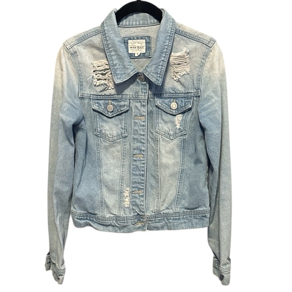 Wax Jean Jackets & Blazers - Wax Jean Light Blue Distressed Jean Jacket